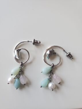 Fossil Silver Hoop Earrings with Mint, Blush and Pearl Drops